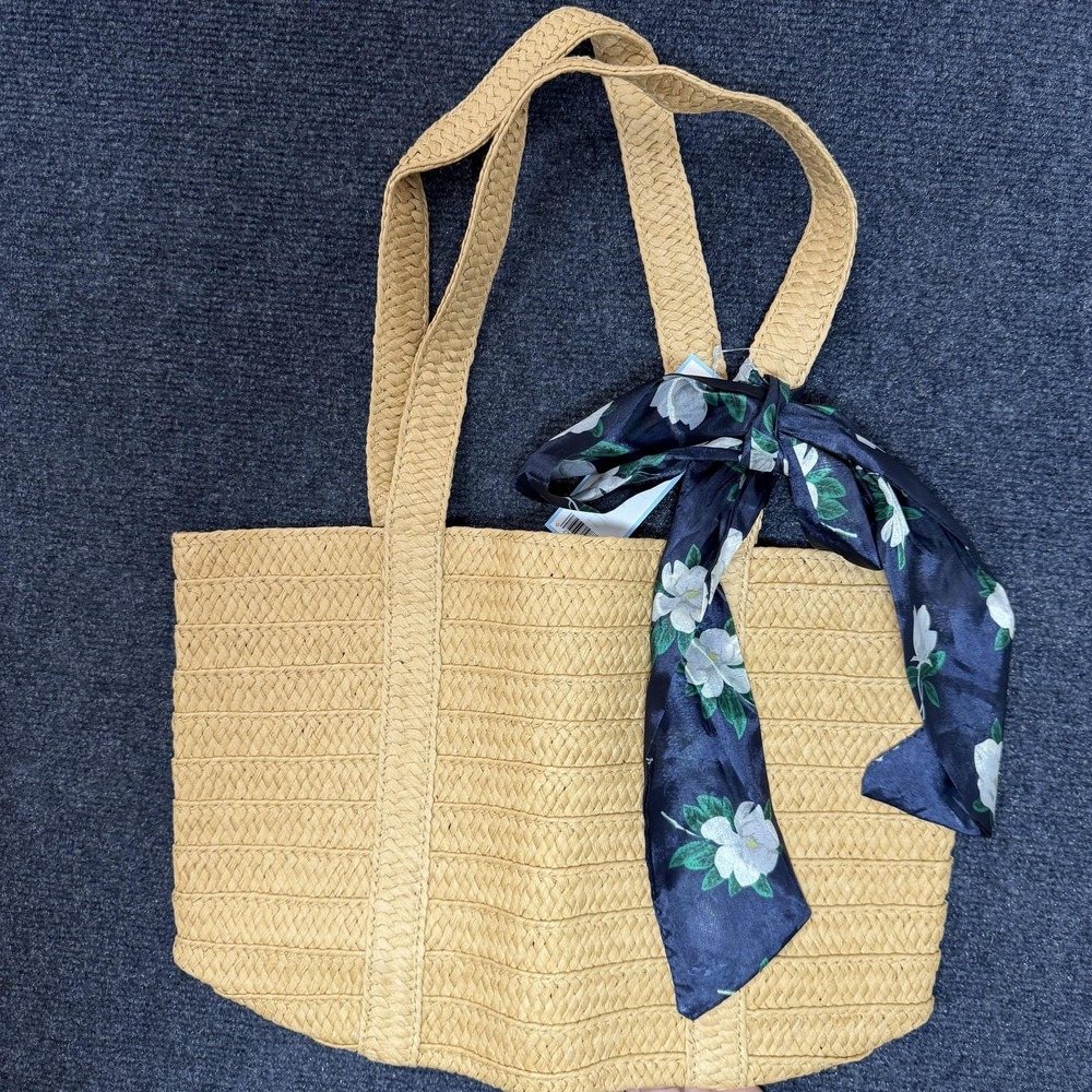Draper James Everyday Straw Tote Bag Womens Large Beige Floral Beach Bow Purse
